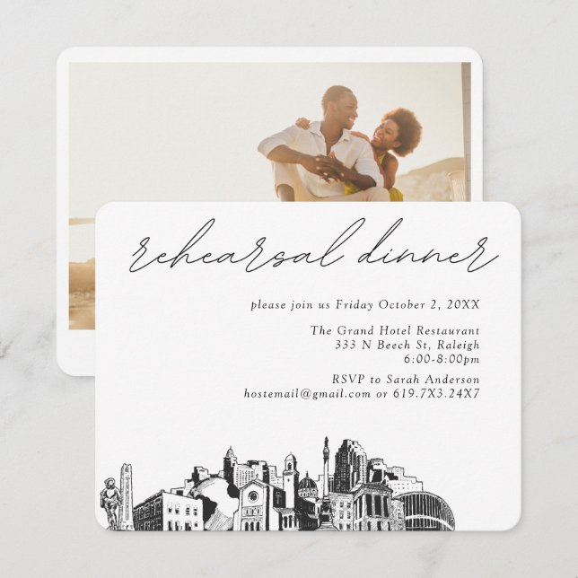 Tarjeta De Recepción Raleigh Boda Elegal Ensayo Cena (Anverso / Reverso)