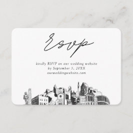 Tarjeta De Recepción Raleigh Boda Minimalista Sketch RSVP