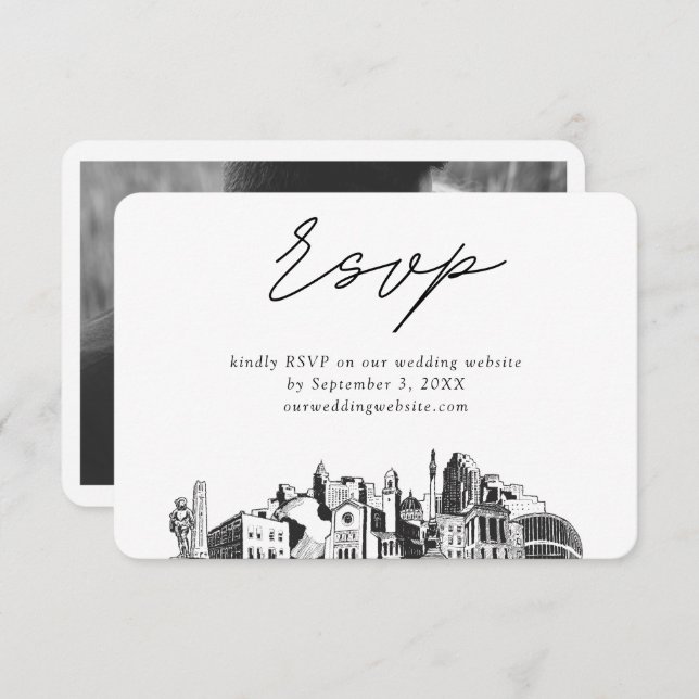 Tarjeta De Recepción Raleigh Boda Minimalista Sketch RSVP (Anverso / Reverso)