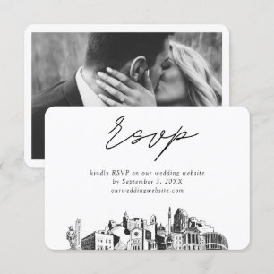 Tarjeta De Recepción Raleigh Boda Minimalista Sketch RSVP