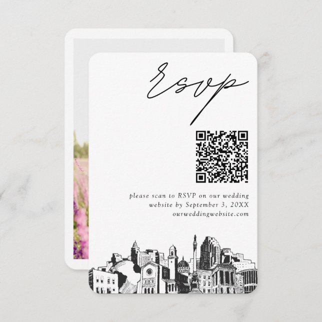 Tarjeta De Recepción Raleigh Boda RSVP moderno Código QR (Anverso / Reverso)