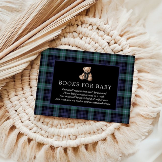 Tarjeta De Recepción Ralph Teddy Bear Navy Green Plaid Books For Baby (books for baby ralph teddy bear baby shower)
