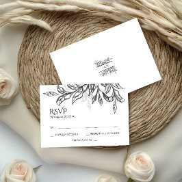 Tarjeta De Recepción Rama blanca y negra y hojas con monograma RSVP