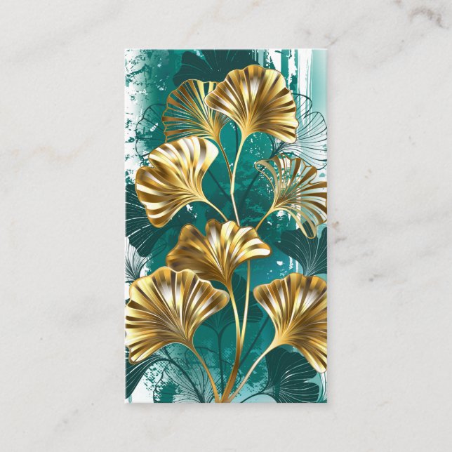 Tarjeta De Recepción Rama con hojas doradas Ginko Biloba (Anverso)