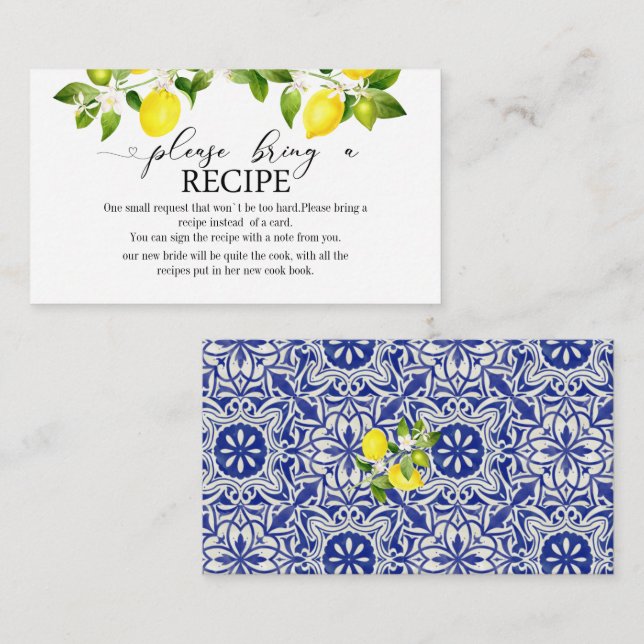 Tarjeta De Recepción rama de limón y ducha de novia con mosaico azul (Anverso / Reverso)