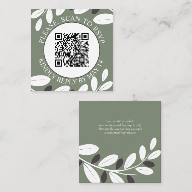 Tarjeta De Recepción Rama de oliva, código QR RSVP boda mediterráneo (Anverso / Reverso)