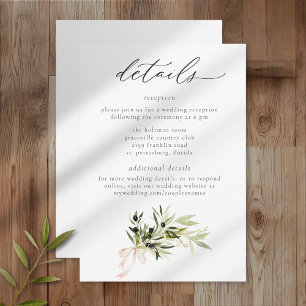 Tarjeta De Recepción Rama de olivo acuarela elegante boda minimalista