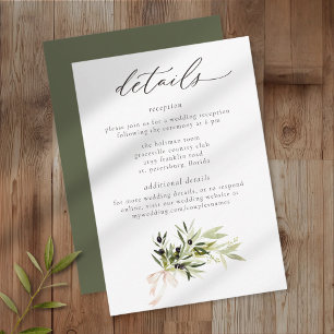 Tarjeta De Recepción Rama de olivo acuarela elegante boda minimalista