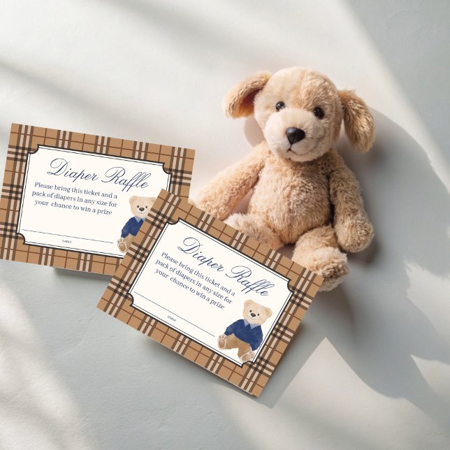 Tarjeta De Recepción Ramificación de pañales de pañales para la ducha d (Bearly wait classic brown plaid teddy bear classic polo baby shower diaper raffle enclosure cards)