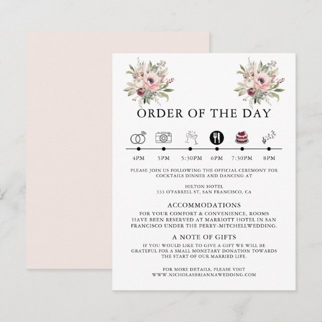 Tarjeta De Recepción ramo floral acuarela rústica (Anverso / Reverso)