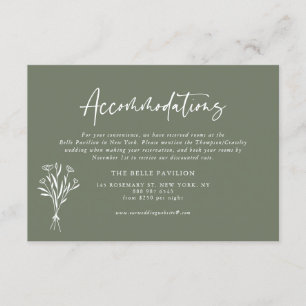 Tarjeta De Recepción Ramo Minimalista Taupe Verde Alojamiento