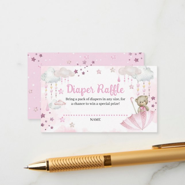 Tarjeta De Recepción Rasplante de paraguas bebé Teddy Bear Diaper Raffl (Anverso/Reverso In Situ)