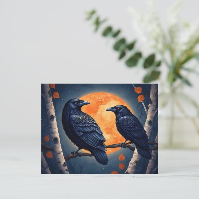 Tarjeta De Recepción Ravens iluminados por la luna en los árboles de Bi (Anverso de pie)