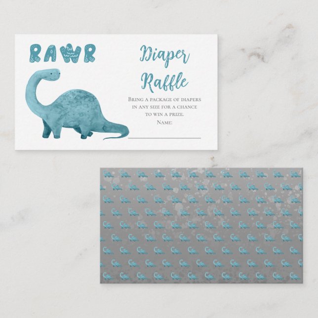 Tarjeta De Recepción Rawr Blue Dinosaur Boy Baby Shower Diaper Raffle (Anverso / Reverso)