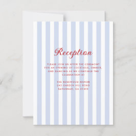 Tarjeta de recepción rayada azul y roja de la boda