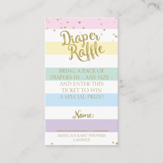 Tarjeta De Recepción Rayas arco iris Baby Shower Diaper Raffle Insert (Anverso)