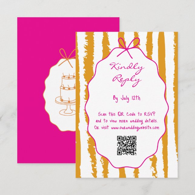 Tarjeta De Recepción Rayas caprichosas Bodas pintadas a mano (Anverso / Reverso)