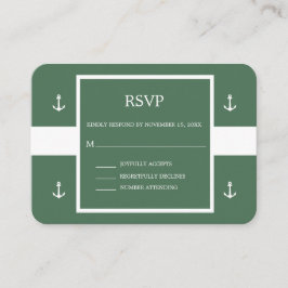Tarjeta De Recepción Rayas de Ancla Blanco Verde Náutico Boda RSVP E