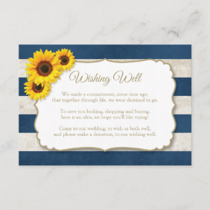 Tarjeta De Recepción Rayas de girasol con buen deseo, azul de la marina