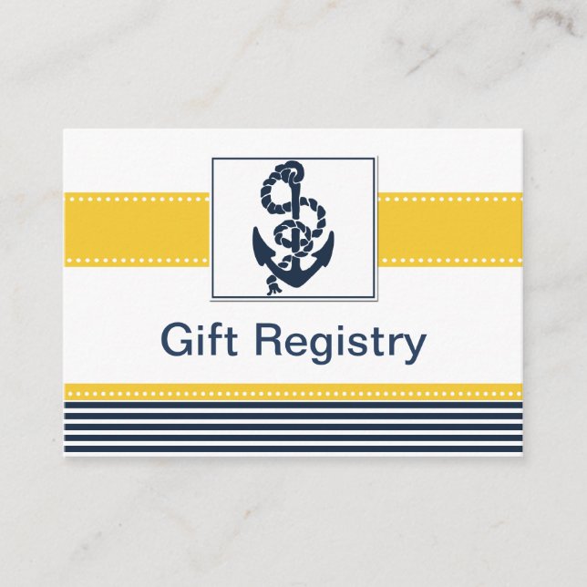 Tarjeta De Recepción rayas de marina, ancla, registro de regalo náutico (Anverso)