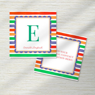 Tarjeta De Recepción Rayas Monograma Escallado Colorido Preppy