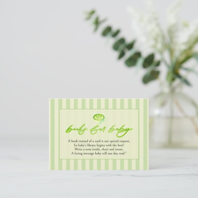 Tarjeta De Recepción Rayas Verdes  Matcha  Libros para Bebé (Anverso de pie)