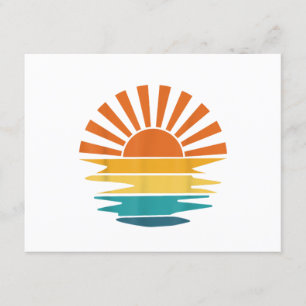 Tarjeta De Recepción Rayos ondulados de puesta de sol retro vintage sol