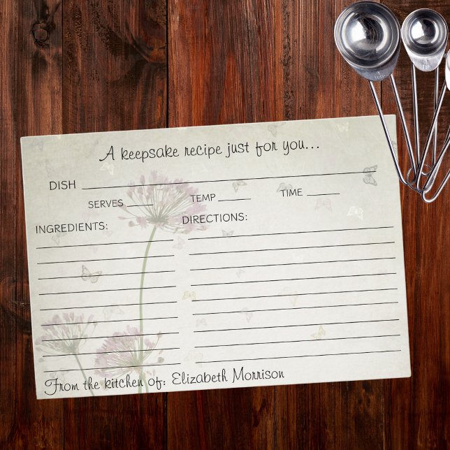 Tarjeta De Recepción Receta Boho Butterflies & Flowers Bridal Shower (Matching Bridal Shower Recipe Binder also available!)