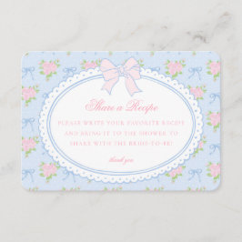 Tarjeta De Recepción Receta Compartida Floral Elegante Vintage Azul