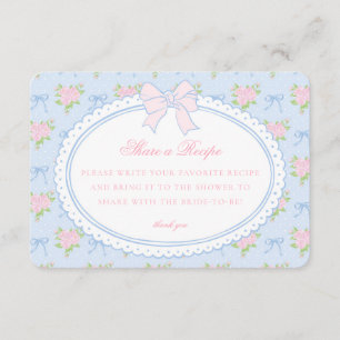 Tarjeta De Recepción Receta Compartida Floral Elegante Vintage Azul