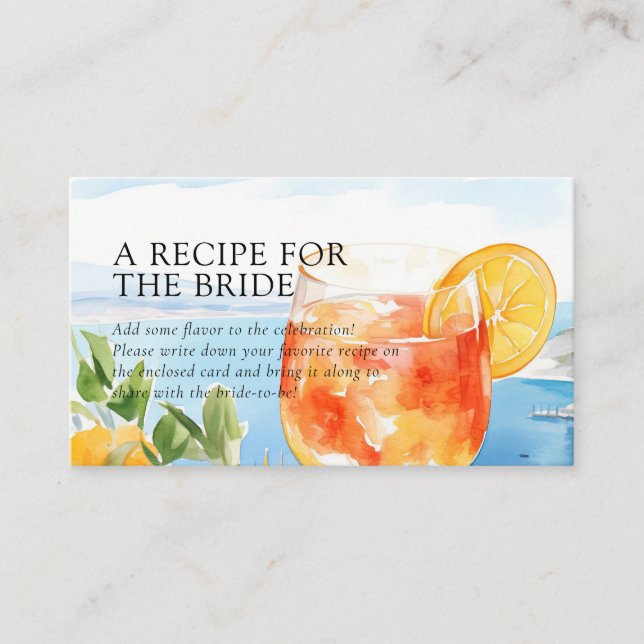Tarjeta De Recepción Receta de Aperol Spritz Amalfi solicitud ducha de  (Anverso)