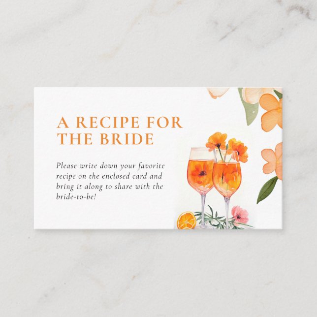 Tarjeta De Recepción Receta de Aperol Spritz solicita ducha de novia (Anverso)