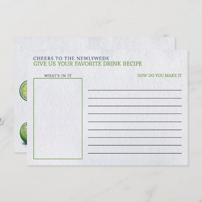 Tarjeta De Recepción Receta de bebida para la fiesta de regalos nupcial (Anverso / Reverso)