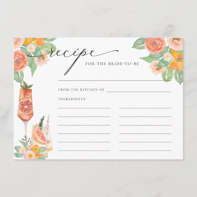 Tarjeta De Recepción Receta de cóctel brillante para la novia (Anverso)