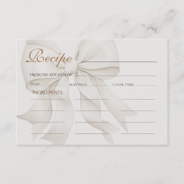 Tarjeta De Recepción Receta de Desayuno de Boda con Lazo Neutral (Anverso)