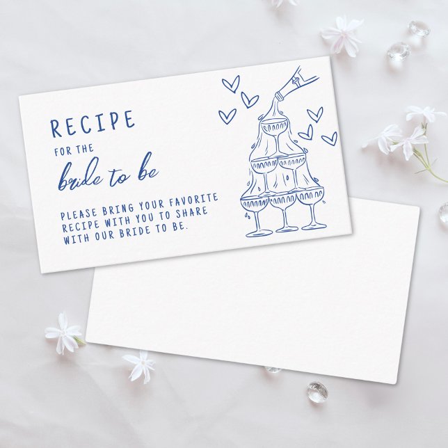 Tarjeta De Recepción Receta de ducha azul de novia dibujada a mano (Hand Drawn Blue Bridal Shower Recipe Enclosure Card)