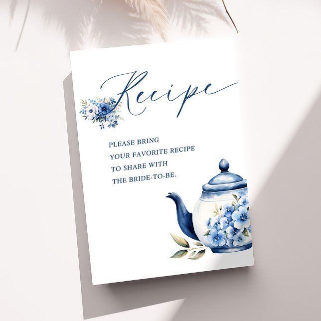 Tarjeta De Recepción Receta de ducha de Fiesta de té azul floral (Subido por el creador)