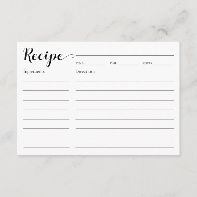 Tarjeta De Recepción Receta de ducha de novia (Anverso)