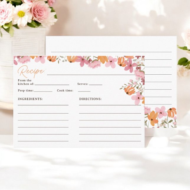 Tarjeta De Recepción Receta de ducha de novia Boho Wildflowers (Boho Wildflowers Bridal Shower Recipe Enclosure Card)