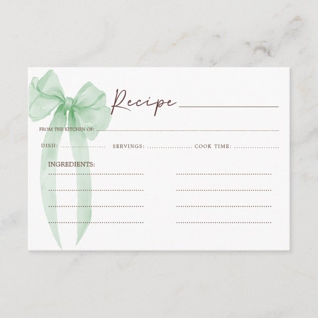Tarjeta De Recepción Receta de ducha de novia con arco verde (Anverso)