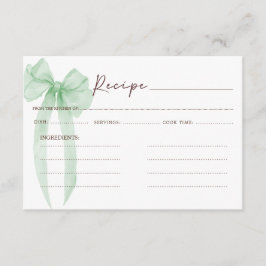 Tarjeta De Recepción Receta de ducha de novia con lazo verde