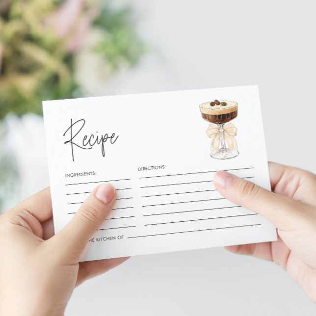 Tarjeta De Recepción Receta de ducha de novia de Bow Espresso Martini (Bow Espresso Martini Bridal Shower - Registry Enclosure Card)