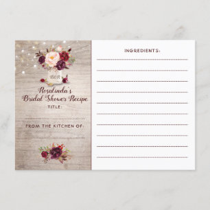 Tarjeta De Recepción Receta de ducha de novia floral borgoñona Mason Ja