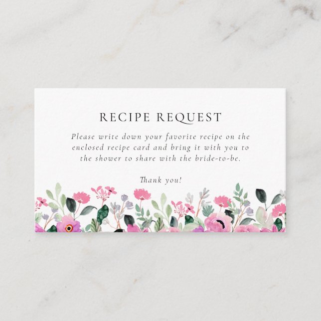 Tarjeta De Recepción Receta de ducha de novia floral rosa (Anverso)