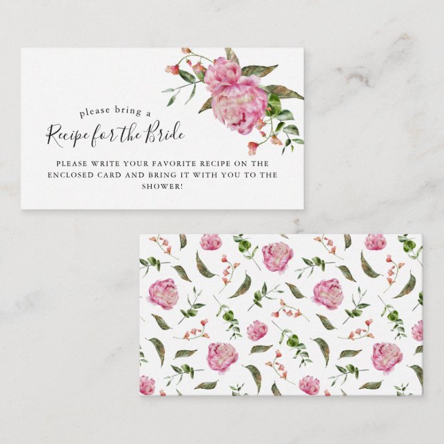 Tarjeta De Recepción Receta de ducha de novia floral rosa (Anverso / Reverso)