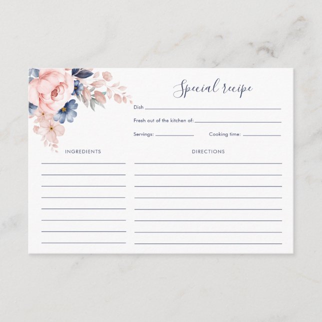 Tarjeta De Recepción Receta de ducha de novia floral rosa bonito (Anverso)