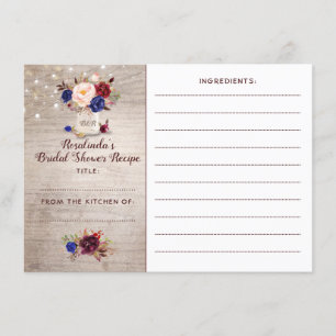 Tarjeta De Recepción Receta de ducha de novia floral rústica Mason Jar