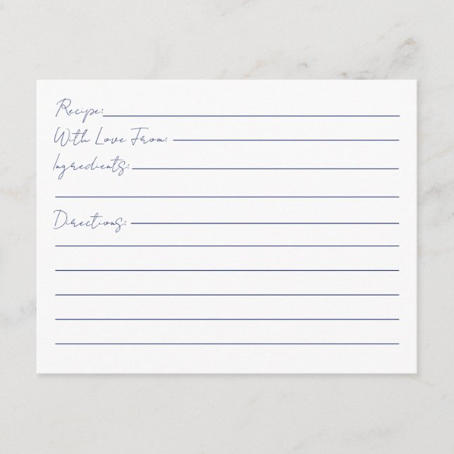 Tarjeta De Recepción Receta de ducha de novia marina y blanca (Anverso)