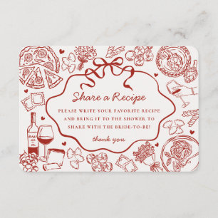 Tarjeta De Recepción Receta de ducha nupcial italiana de pasta roja Tha