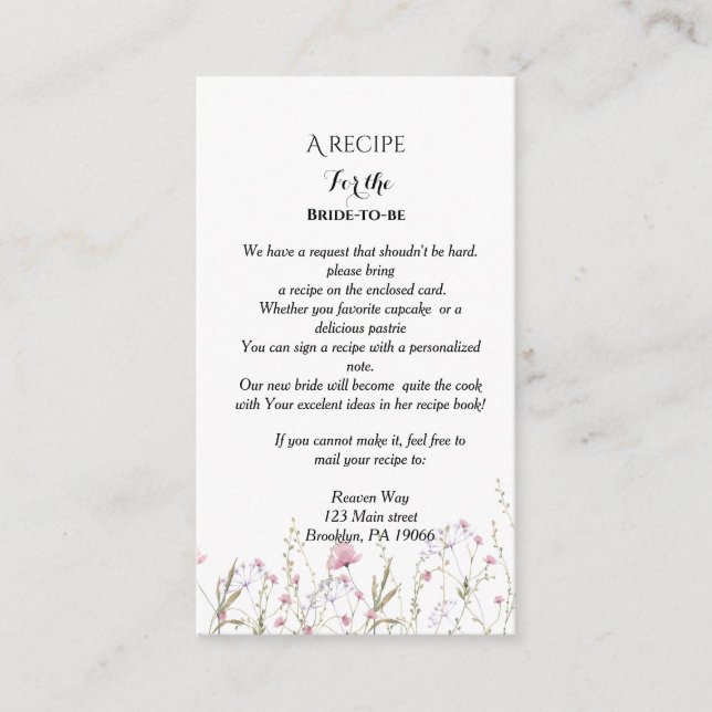 Tarjeta De Recepción Receta de flores silvestres solicitud de ducha de  (Anverso)